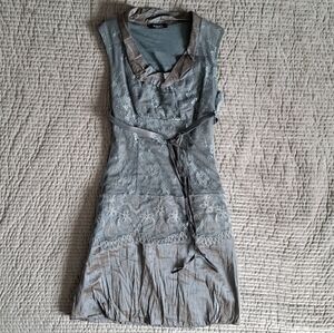 ❤️Siste's Vintage Y2K Chic Blue & Brown Sleeveless Shift Dress Size M/L